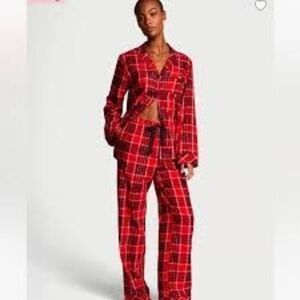 Victoria’s Secret Pajama PJ Set Sz Large Flannel Top Pants  Long Sleeve 100% Cot